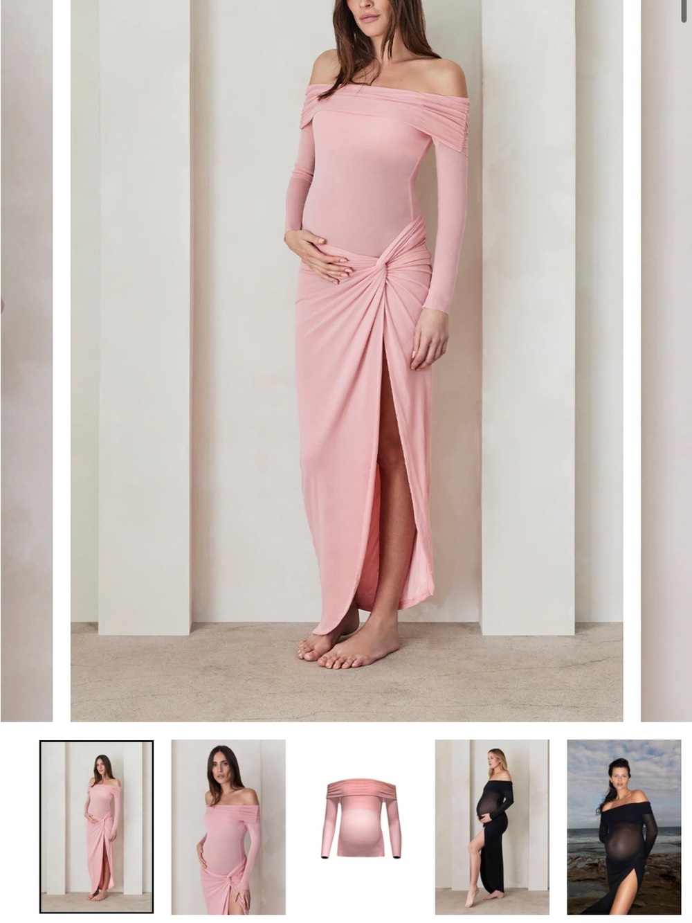 Off-Shoulder Pink Maternity shirt and Maxi Skirt with Side Knot